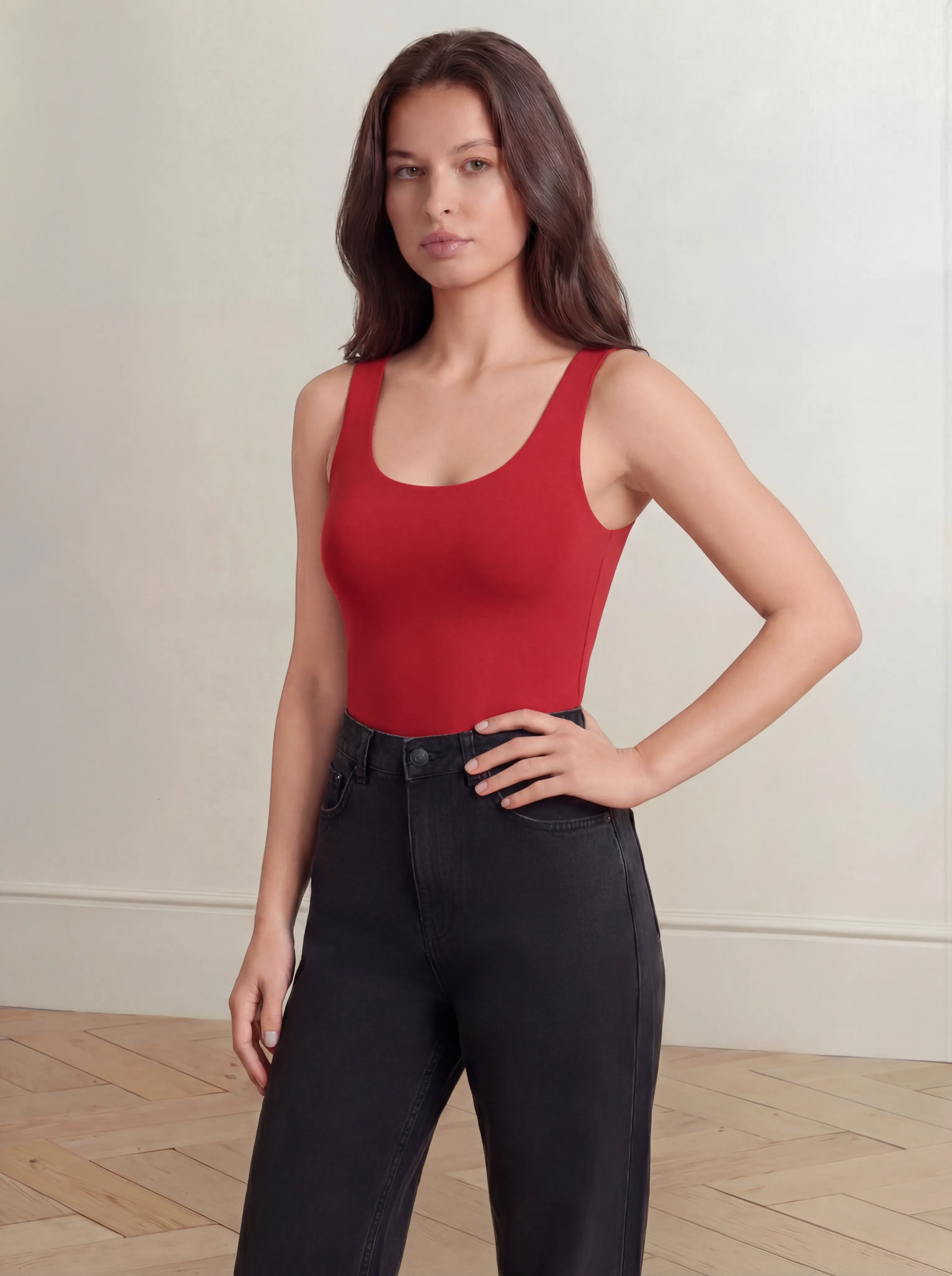 Relaxed Boyfriend Tank Smooths Waist & Core | Red sold by BODY by Julia