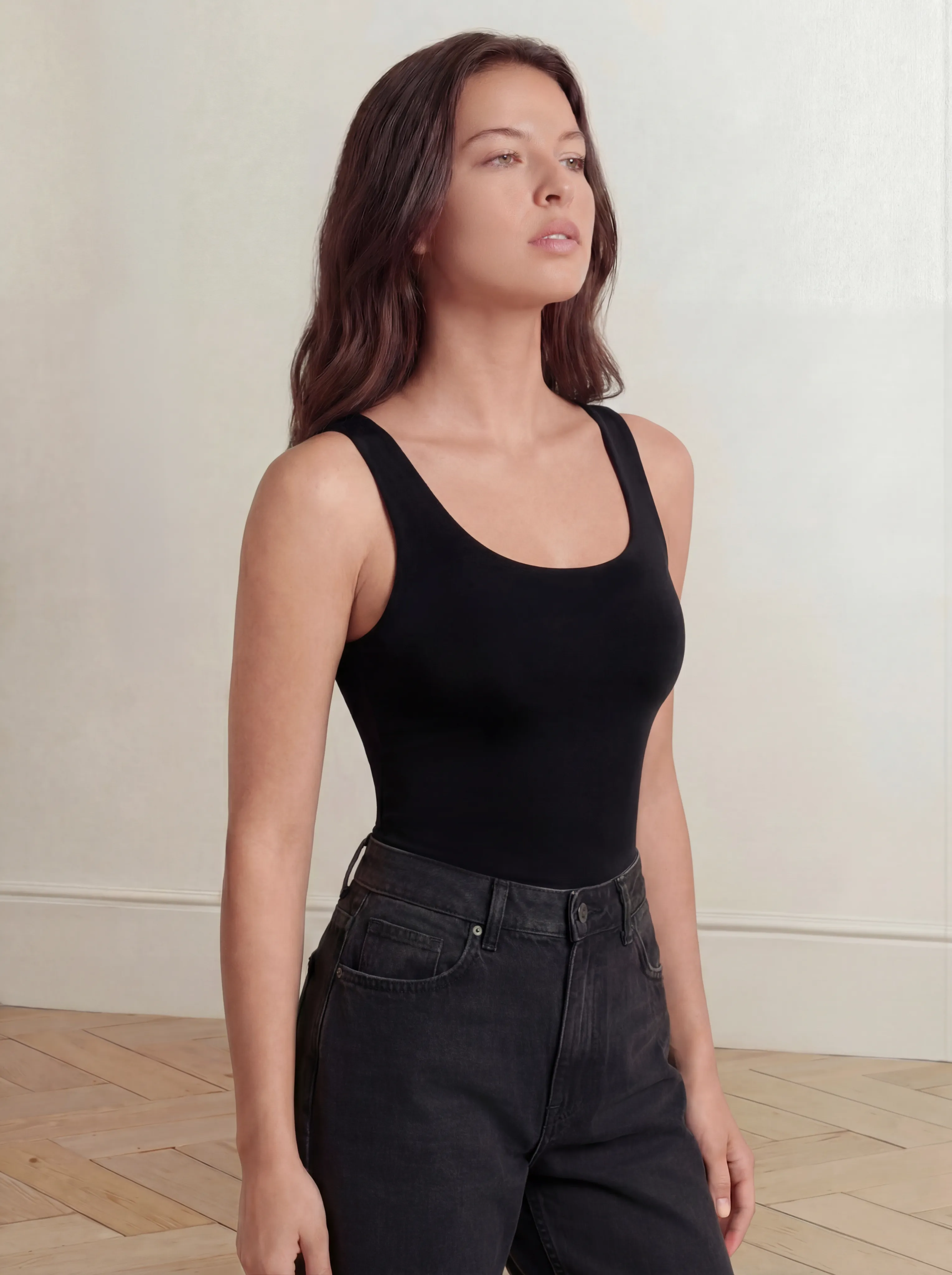 Relaxed Boyfriend Tank Smooths Waist & Core | Black sold by BODY by Julia product image thumbnail 3