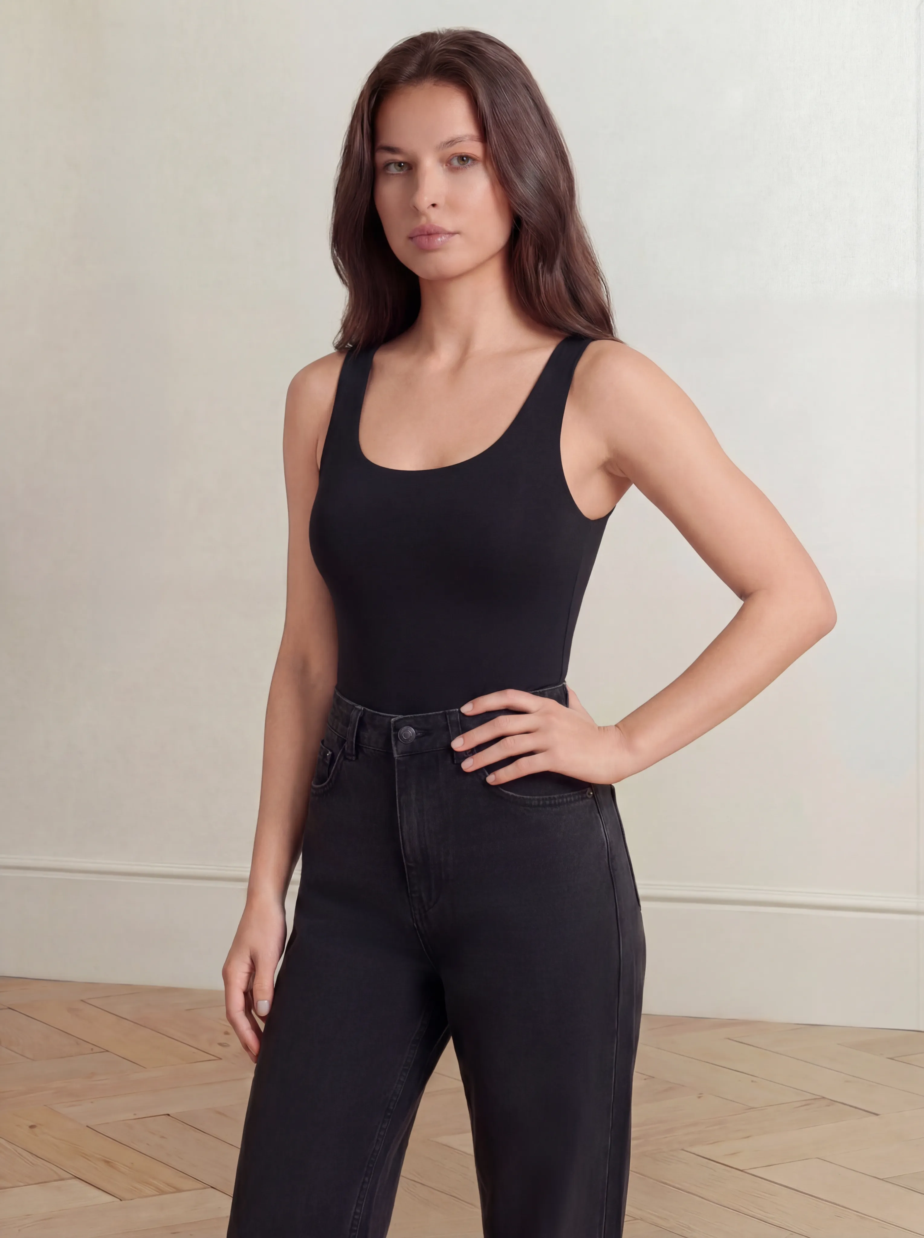 Relaxed Boyfriend Tank Smooths Waist & Core | Black sold by BODY by Julia product image thumbnail 2