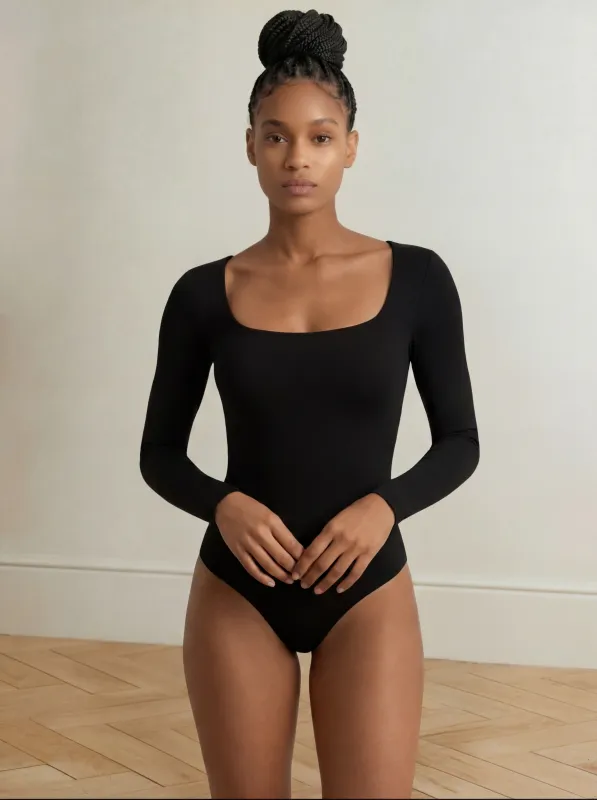 Long Sleeve Shaping Bodysuit Slims Arms & Waist | Black made by BODY by Julia