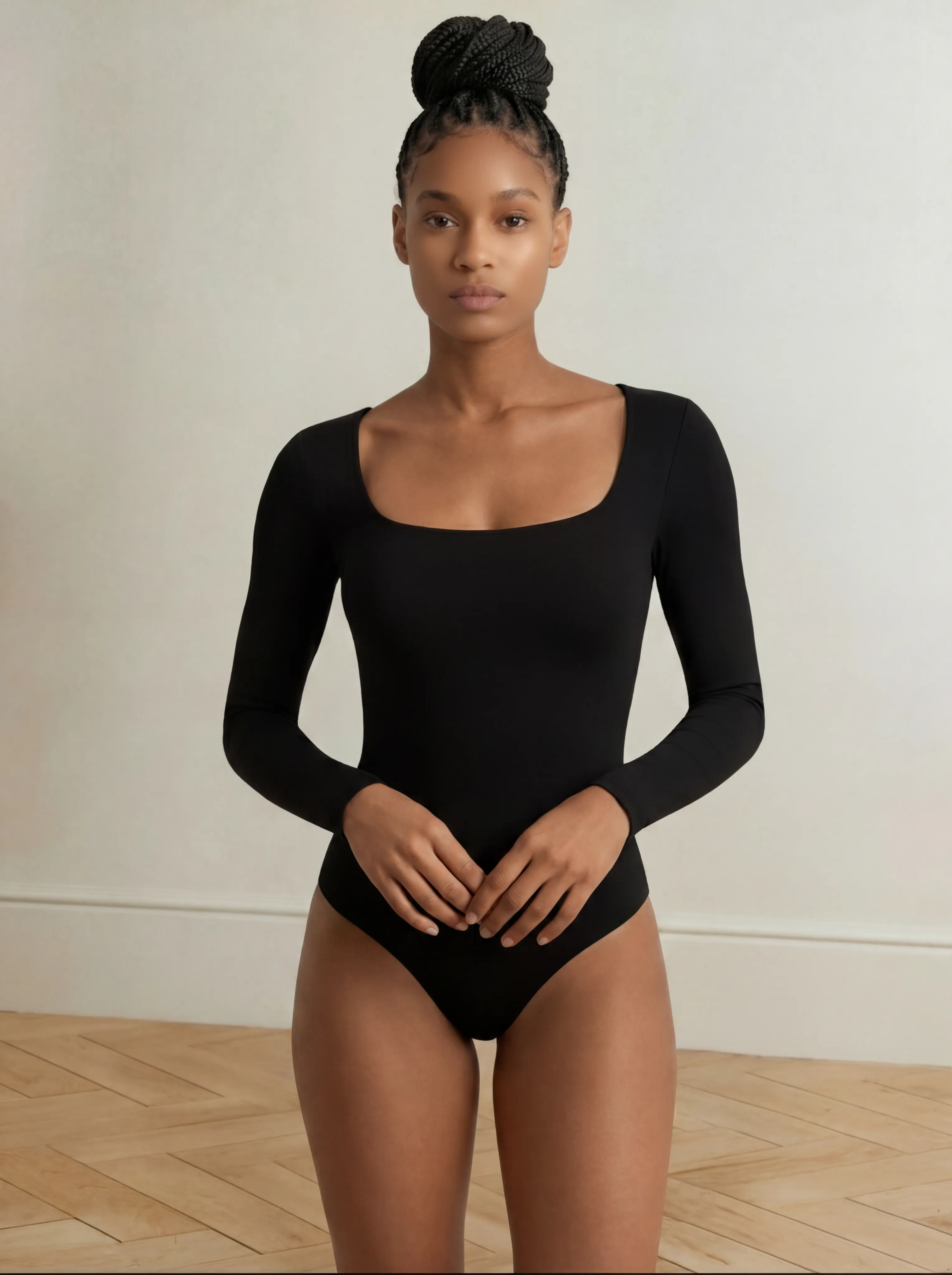 Long Sleeve Shaping Bodysuit Slims Arms & Waist | Black sold by BODY by Julia