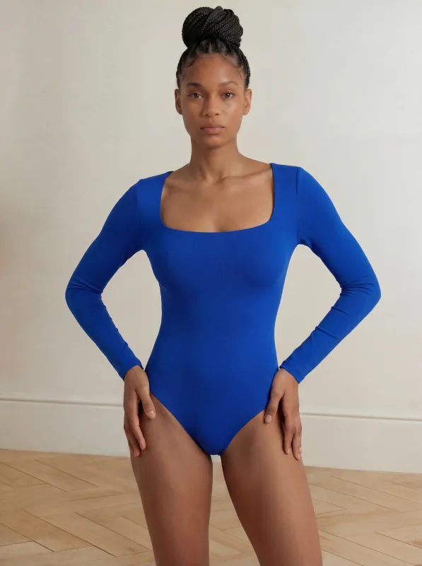 Long Sleeve Shaping Bodysuit Slims Arms & Waist | Blue made by BODY by Julia