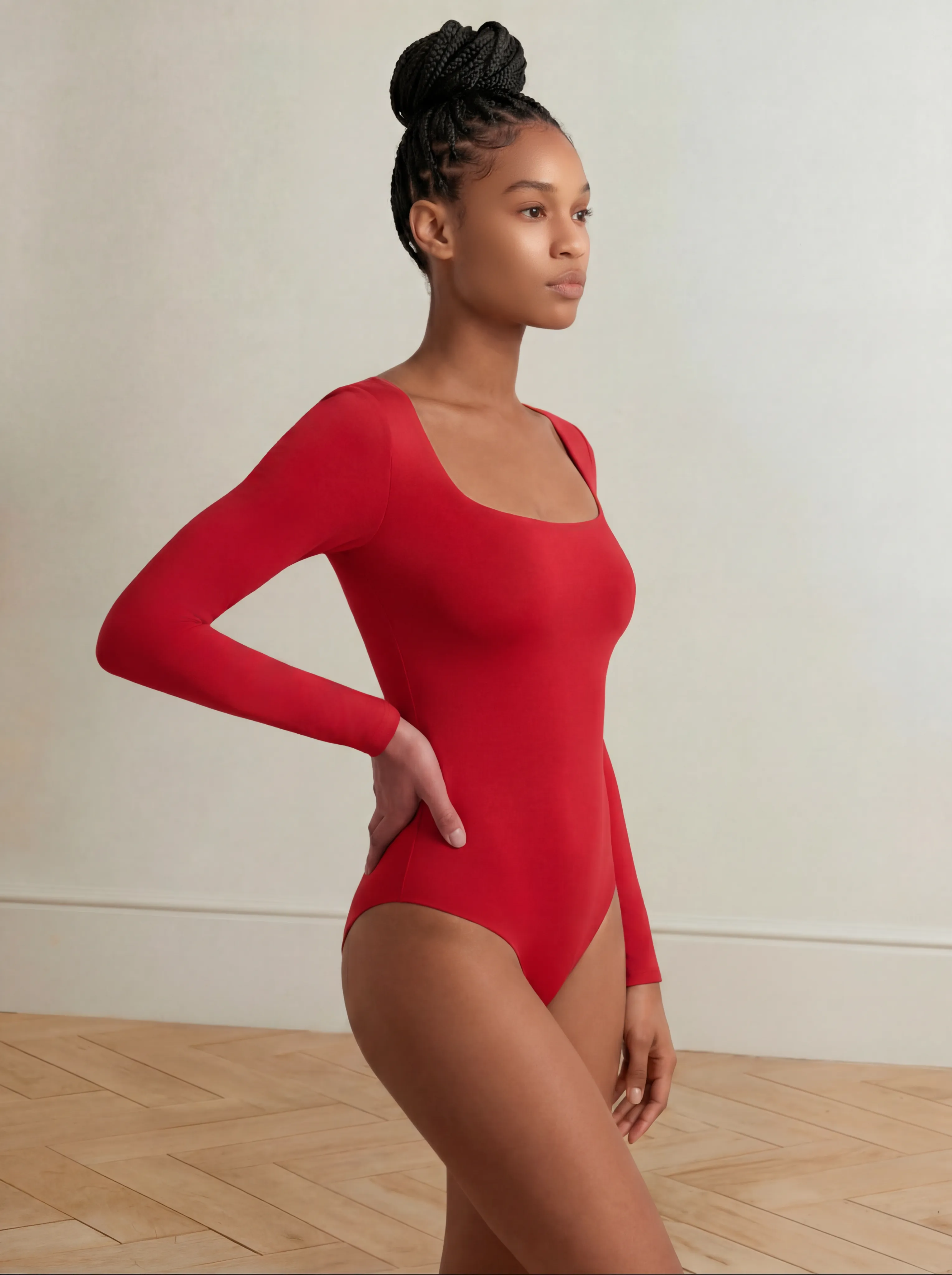 Long Sleeve Shaping Bodysuit Slims Arms & Waist | Red sold by BODY by Julia product image thumbnail 3