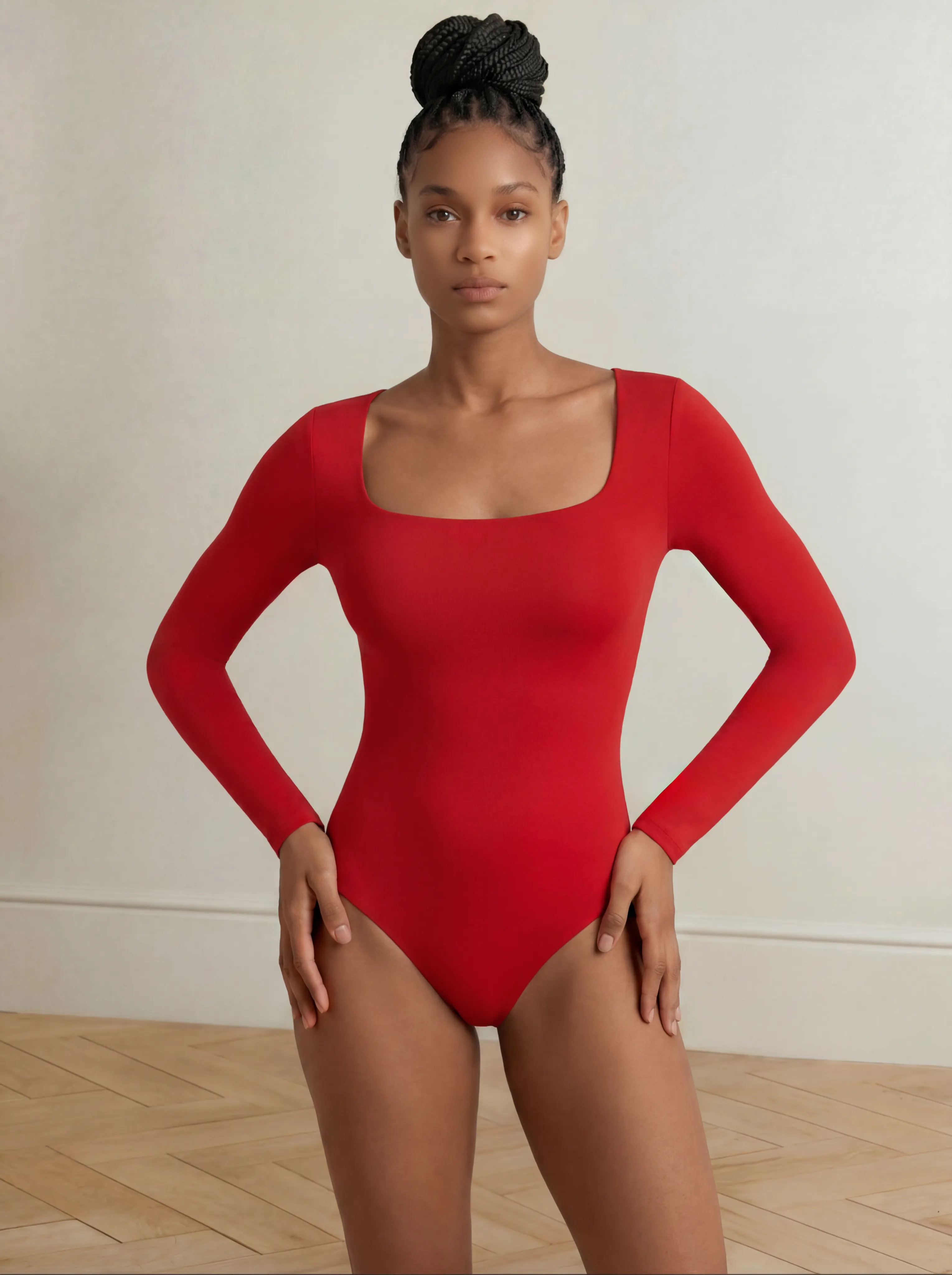 Long Sleeve Shaping Bodysuit Slims Arms & Waist | Red sold by BODY by Julia