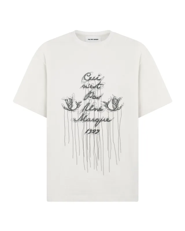 Ceci N'est Pas Une Marque Hand-Embroidered Scribble Tee Shirt (White) sold by Pas Une Marque