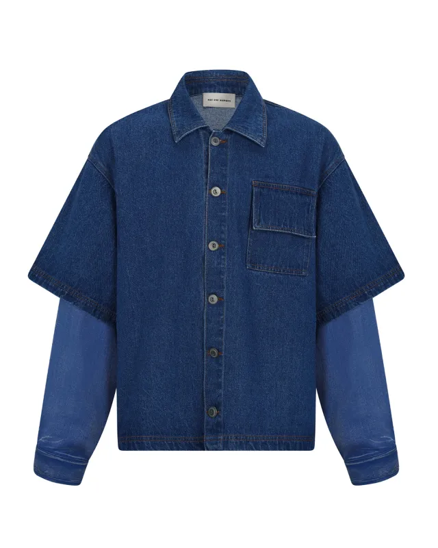 Double-Sleeve Denim Shirt (Blue) sold by Pas Une Marque