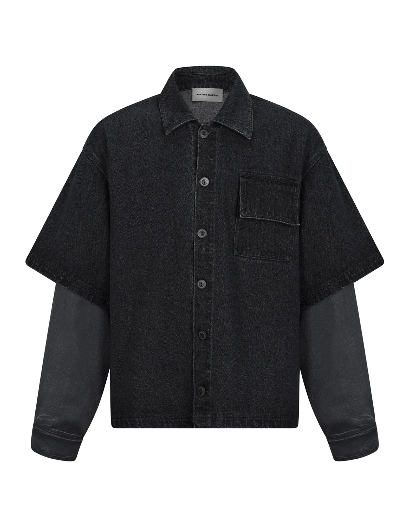 Double Sleeve Denim Shirt (Black) sold by Pas Une Marque