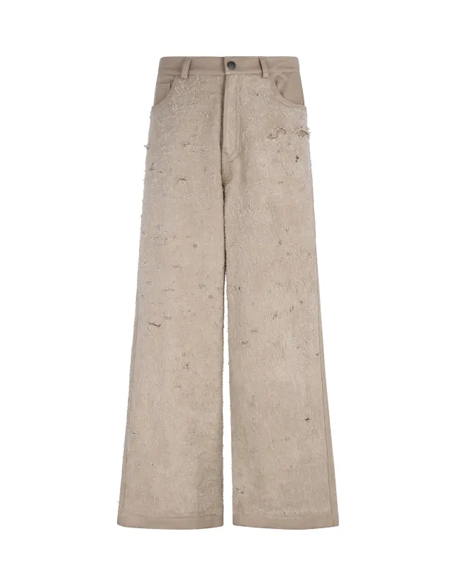 Double Paneled Distressed Denim Cream sold by Pas Une Marque