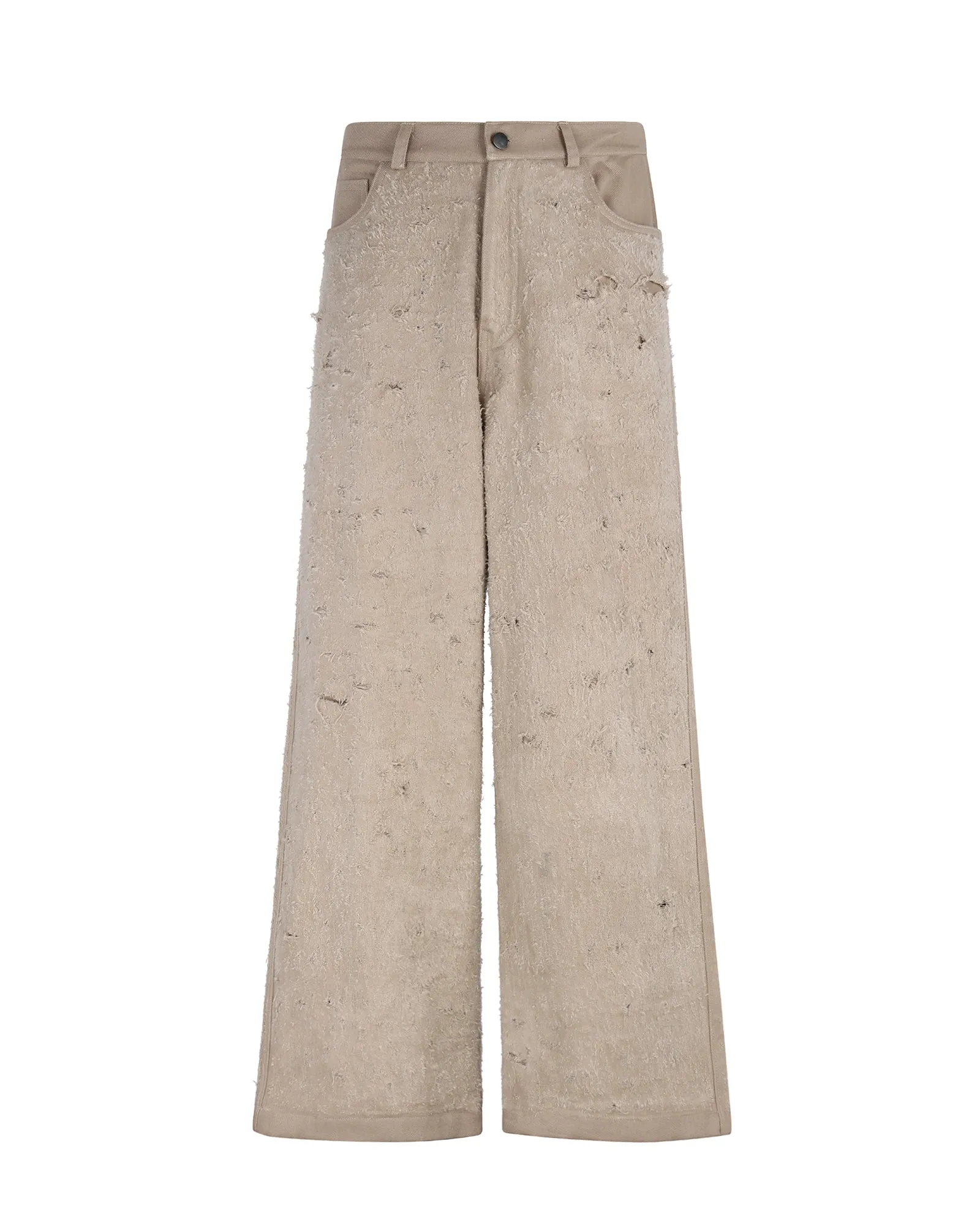 Double Paneled Distressed Denim Cream sold by Pas Une Marque