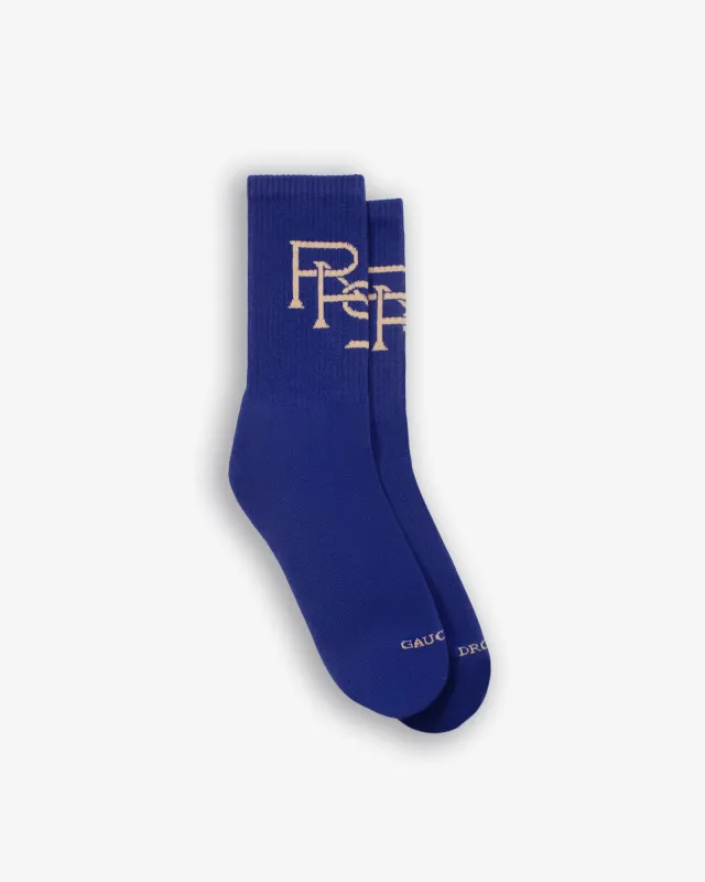 Diagonal Monogram Socks (Purple / Beige) sold by Pas Une Marque