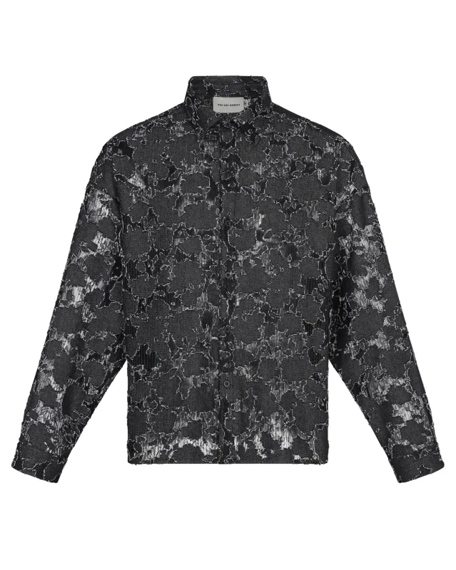 Lace Long Sleeve Button Down Shirt (Black) sold by Pas Une Marque