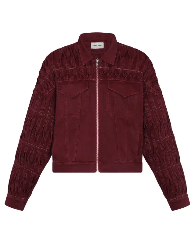 Pintuck Denim Jacket (Burgundy) sold by Pas Une Marque