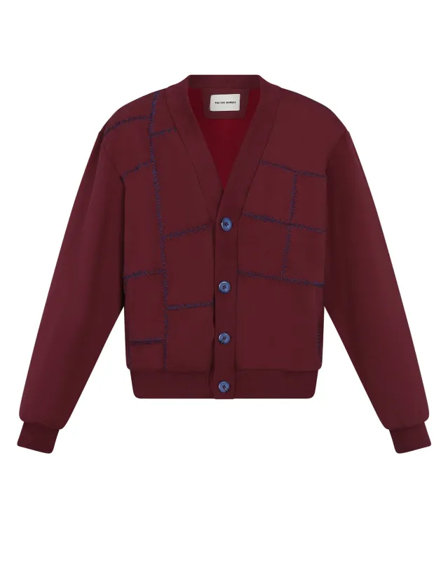 Paneled Cardigan (Burgundy) sold by Pas Une Marque