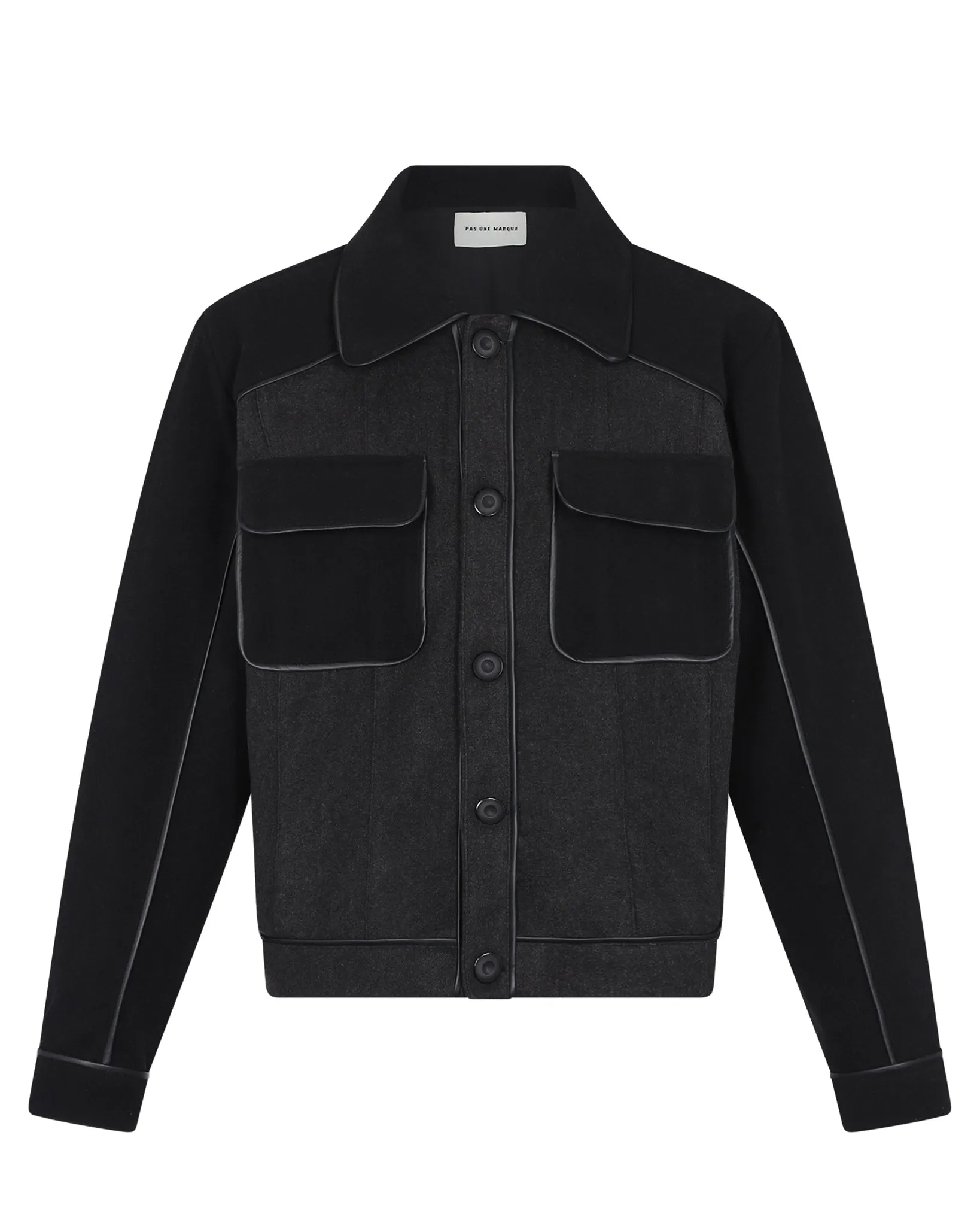 Cloth Leather Stripes Jacket (Black) sold by Pas Une Marque