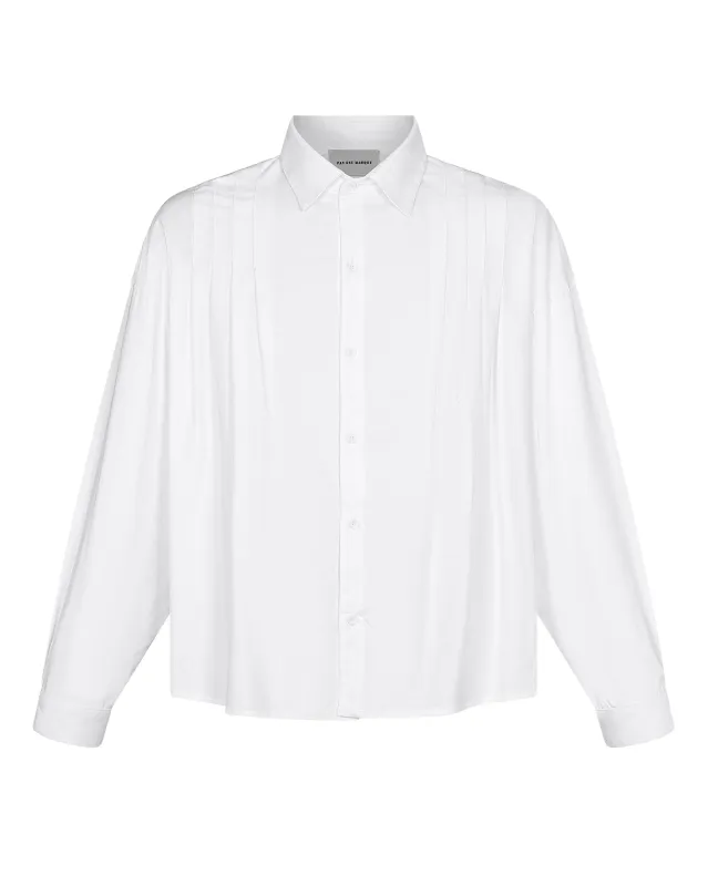 Pleated Long Sleeve Shirt (White) sold by Pas Une Marque
