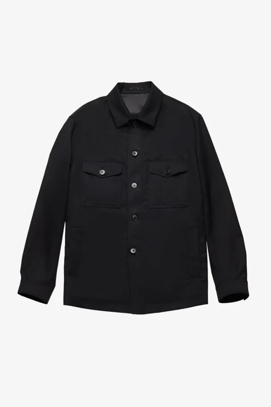 Saunder black twill jacket sold by Anthony Squires