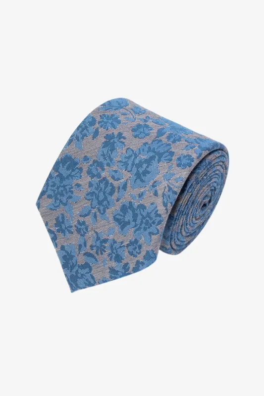 Tie - Silk sky blue foral sold by Anthony Squires