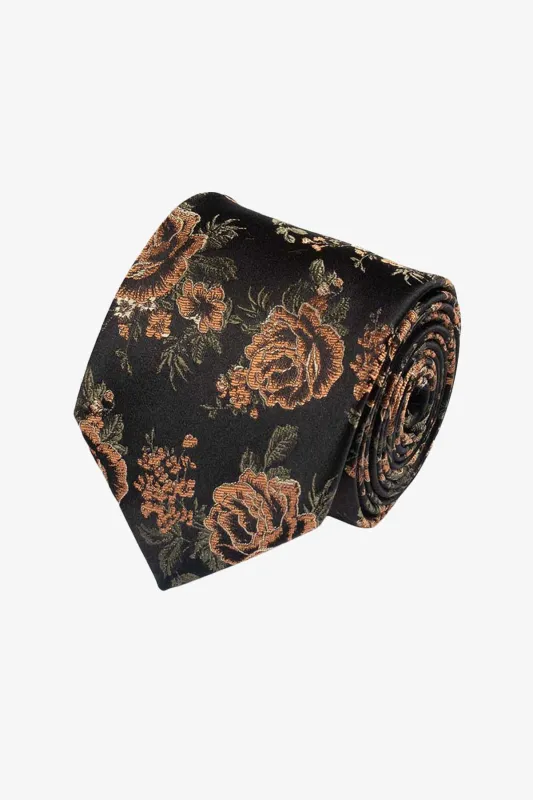 Tie - Silk black golden flowers sold by Anthony Squires