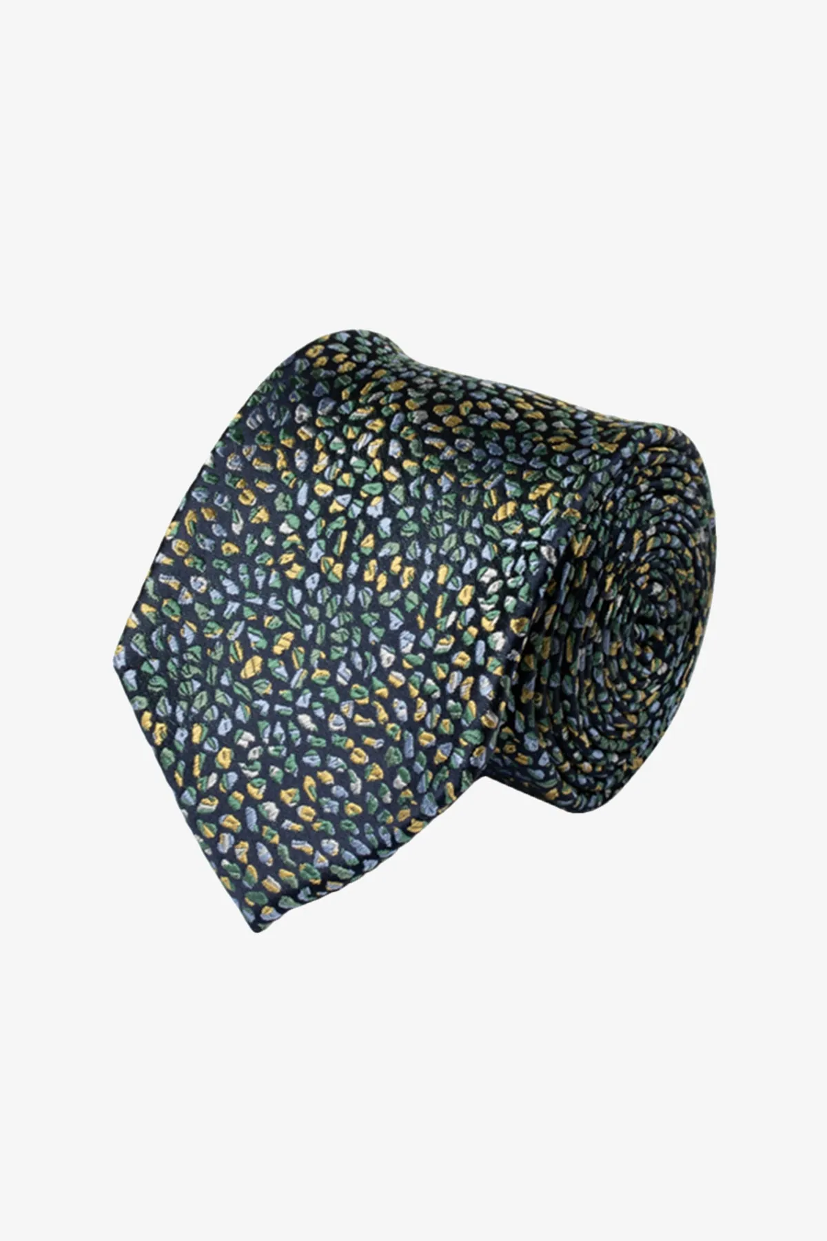 Tie - Silk navy with green and yellow sold by Anthony Squires