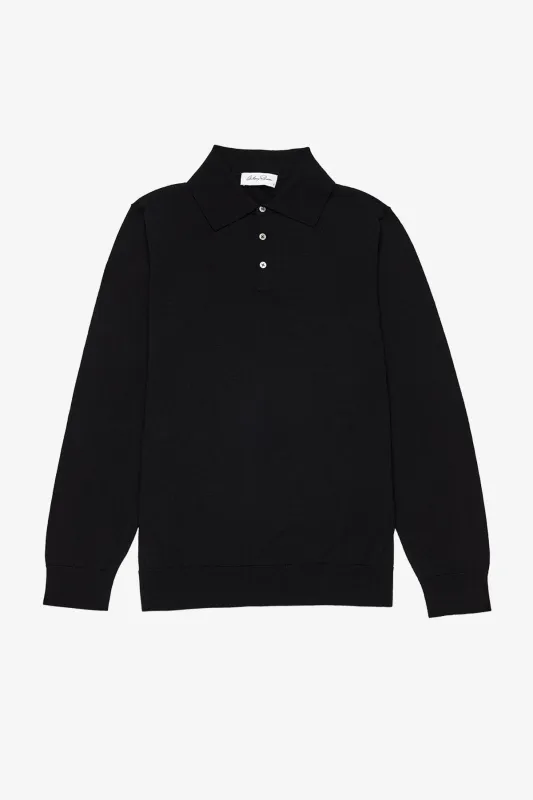 Kelvin L/S knitted polo - Black sold by Anthony Squires