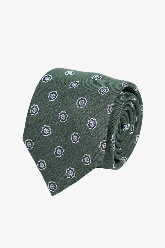 Tie - Silk green with navy floral sold by Anthony Squires
