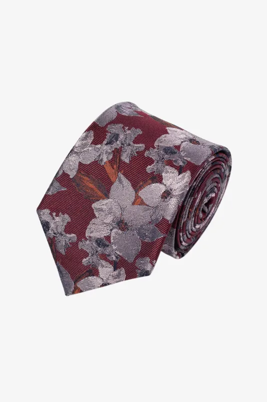 Tie - Silk silver red flowers sold by Anthony Squires