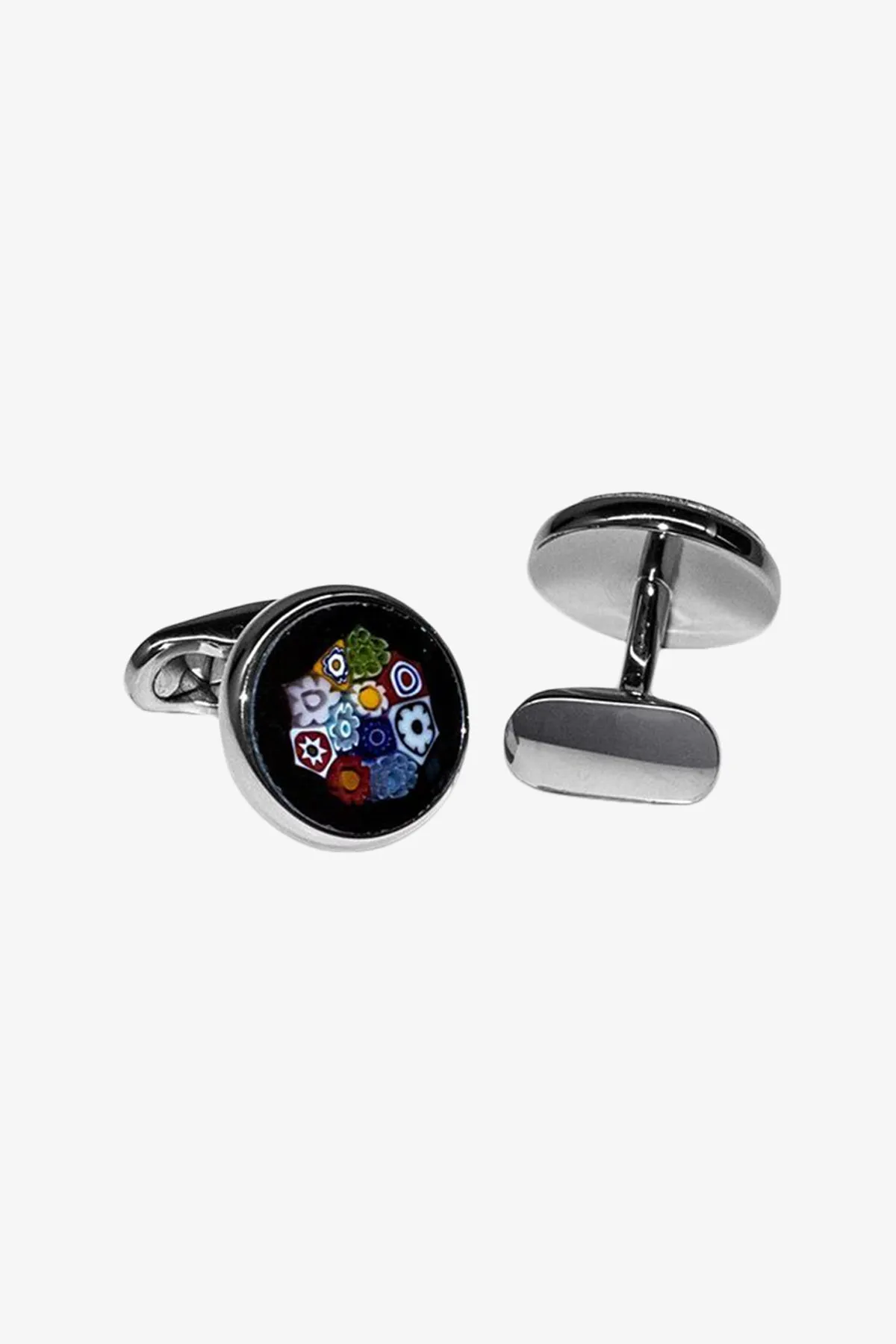 Cufflinks - Black & Multicolour Murano Glass sold by Anthony Squires