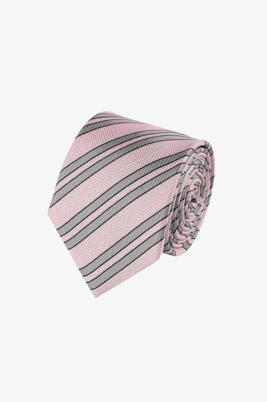 Tie - Pink with grey stripe sold by Anthony Squires