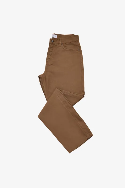 Five pocket pant in chestnut twill sold by Anthony Squires