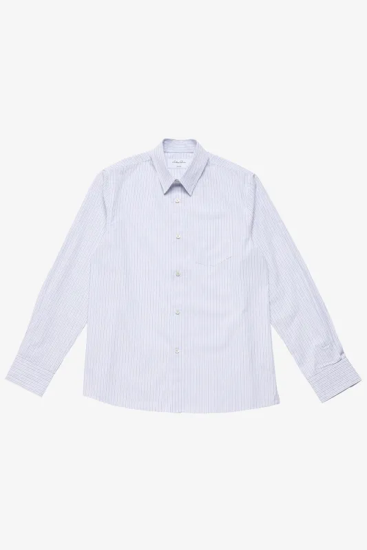 Frederic white stripe poplin shirt sold by Anthony Squires