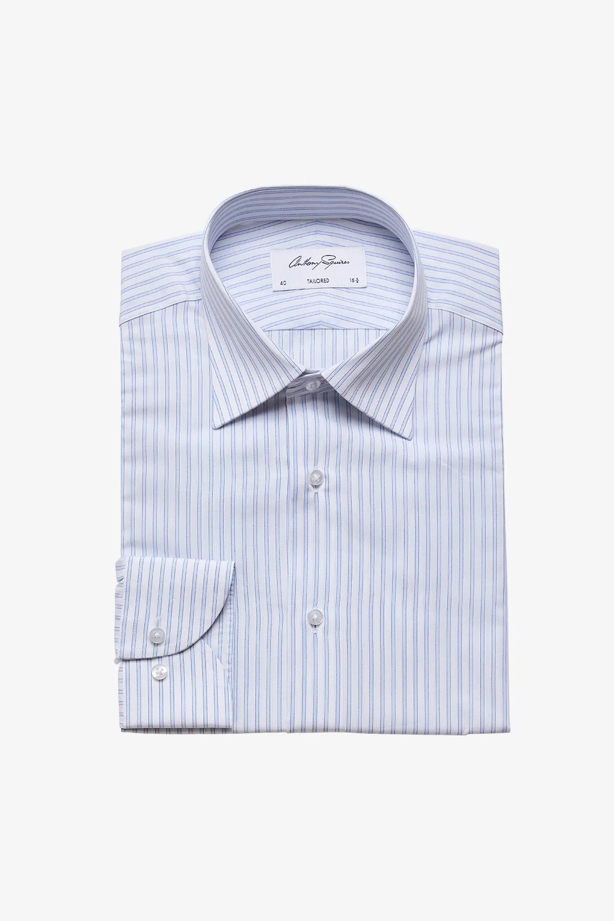 Norris formal shirt - blue stripe sold by Anthony Squires