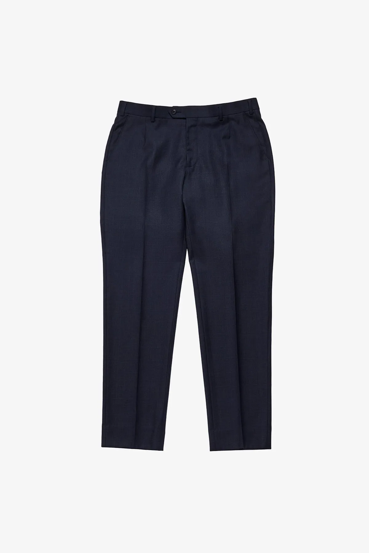 Slack trouser - Navy mulitcheck in pure wool, super 110's sold by Anthony Squires product image thumbnail 2