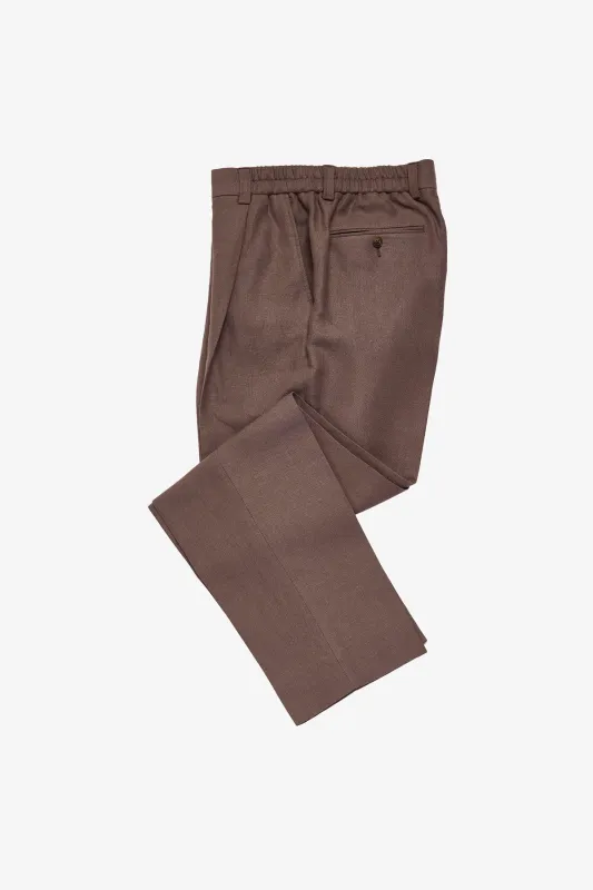 Elwin trouser - tobacco cotton/linen in herringbone sold by Anthony Squires