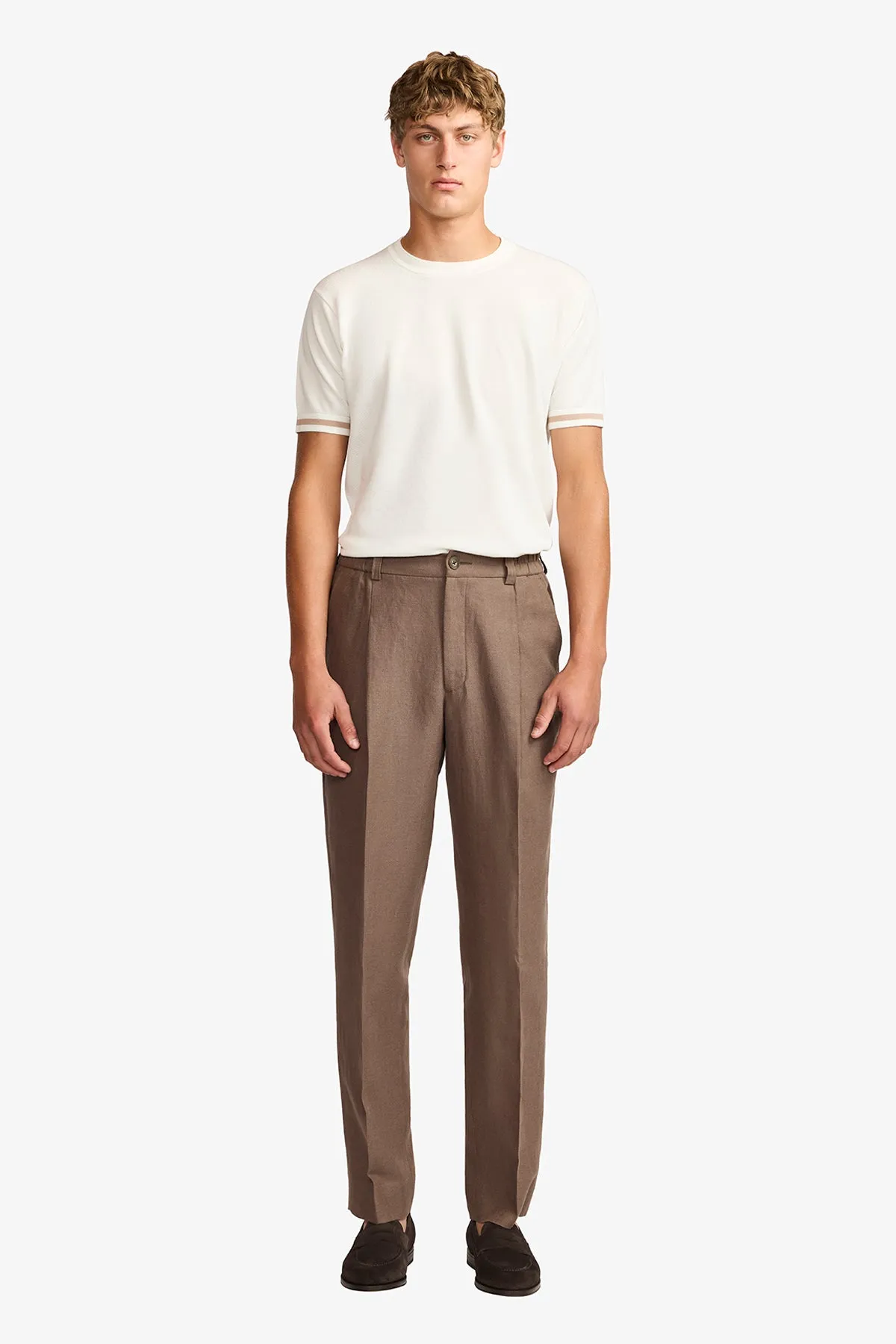 Elwin trouser - tobacco cotton/linen in herringbone sold by Anthony Squires product image thumbnail 5