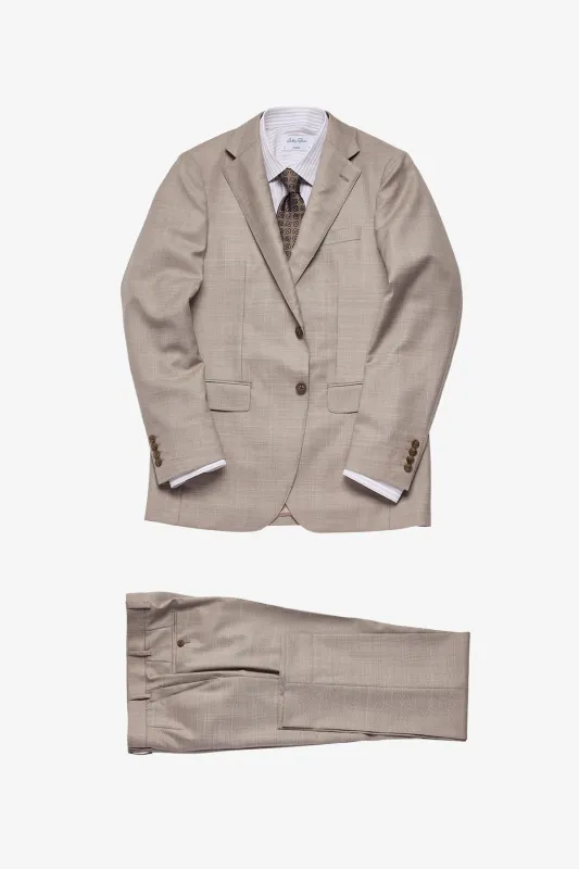Mateo suit - Fawn tonal Prince of Wales check, in pure wool, super 110's sold by Anthony Squires
