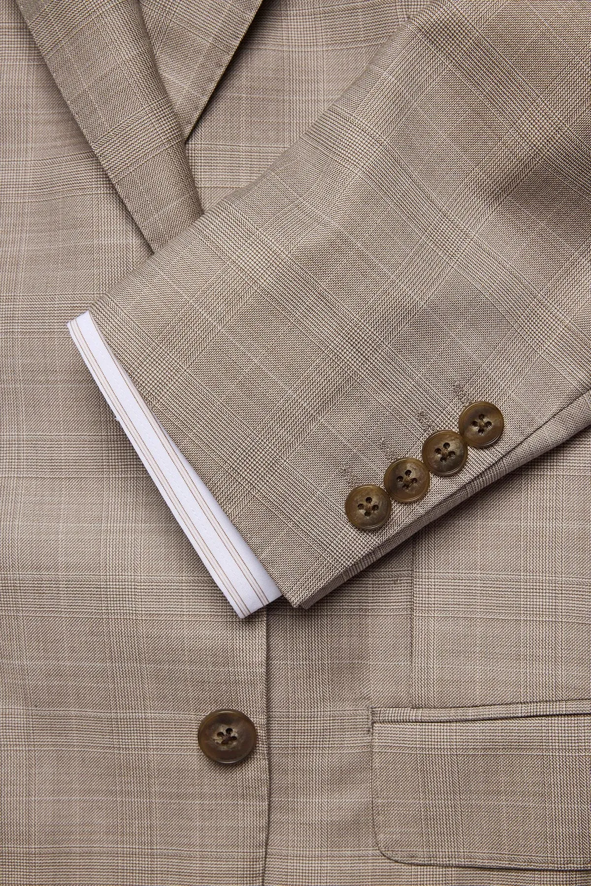 Mateo suit - Fawn tonal Prince of Wales check, in pure wool, super 110's sold by Anthony Squires product image thumbnail 3