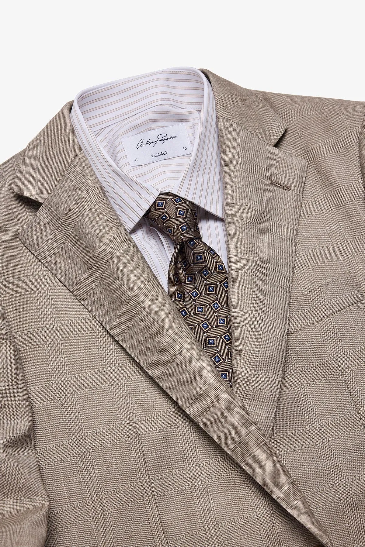 Mateo suit - Fawn tonal Prince of Wales check, in pure wool, super 110's sold by Anthony Squires product image thumbnail 2