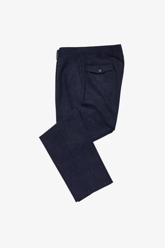 Slack trousers - Navy with flax effect in wool/linen/silk made by Anthony Squires