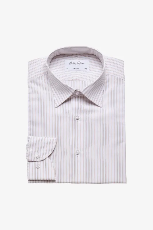 Norris formal shirt - brown stripe sold by Anthony Squires