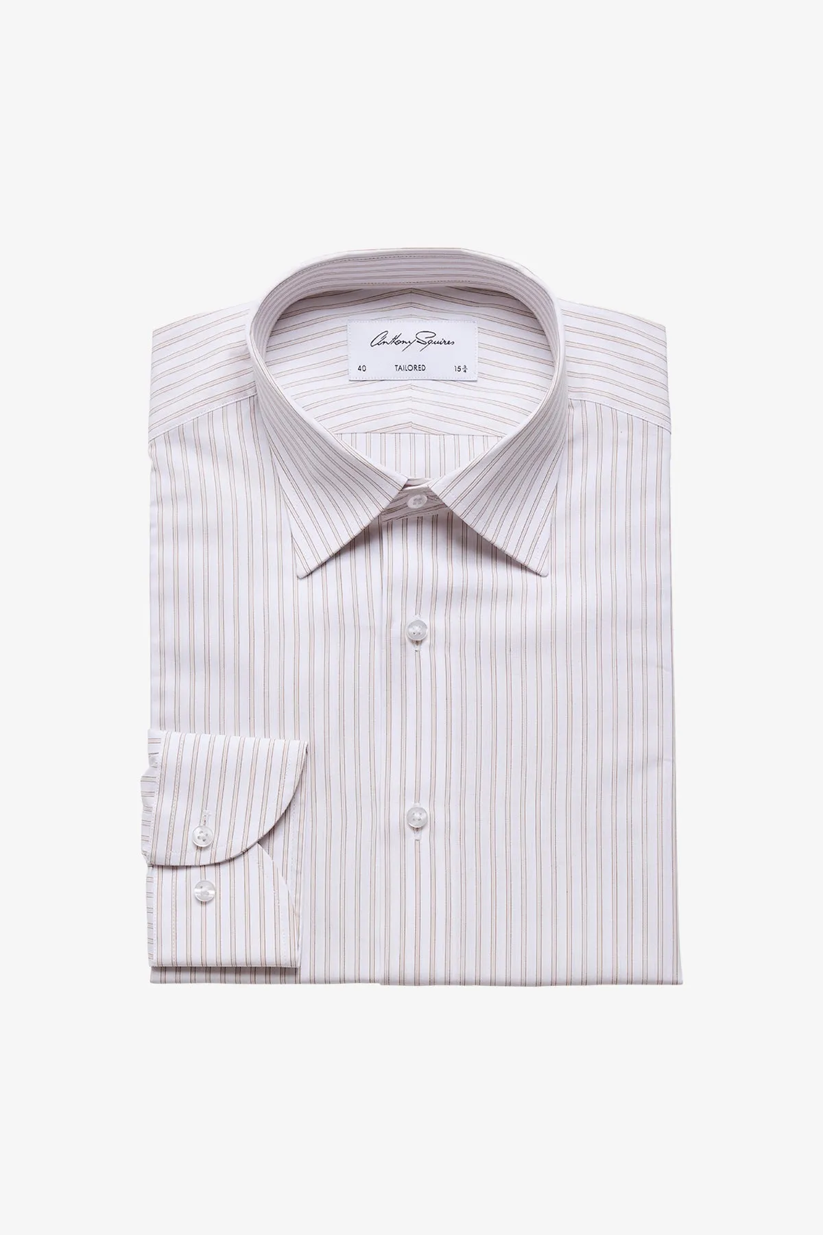 Norris formal shirt - brown stripe sold by Anthony Squires