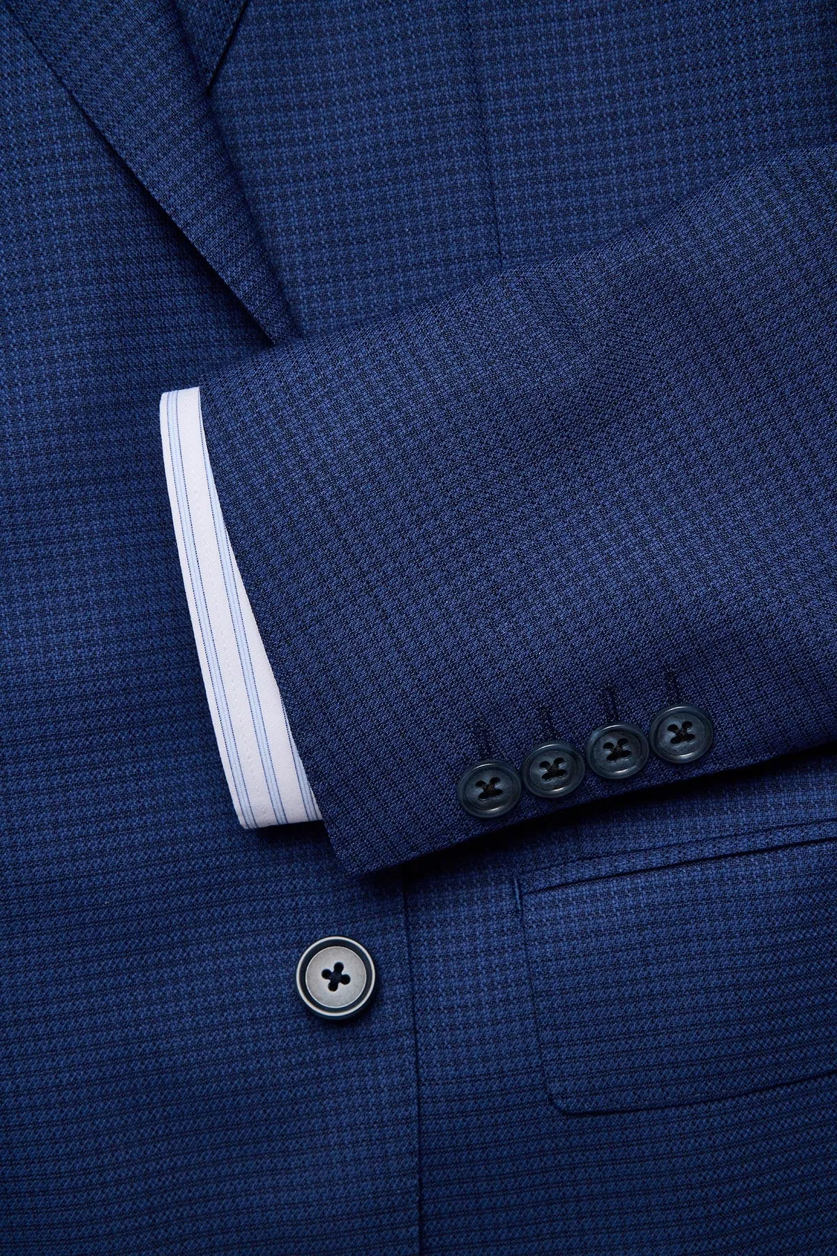 Stokes suit - Mid blue micro houndstooth, in pure wool, super 110's sold by Anthony Squires product image thumbnail 3