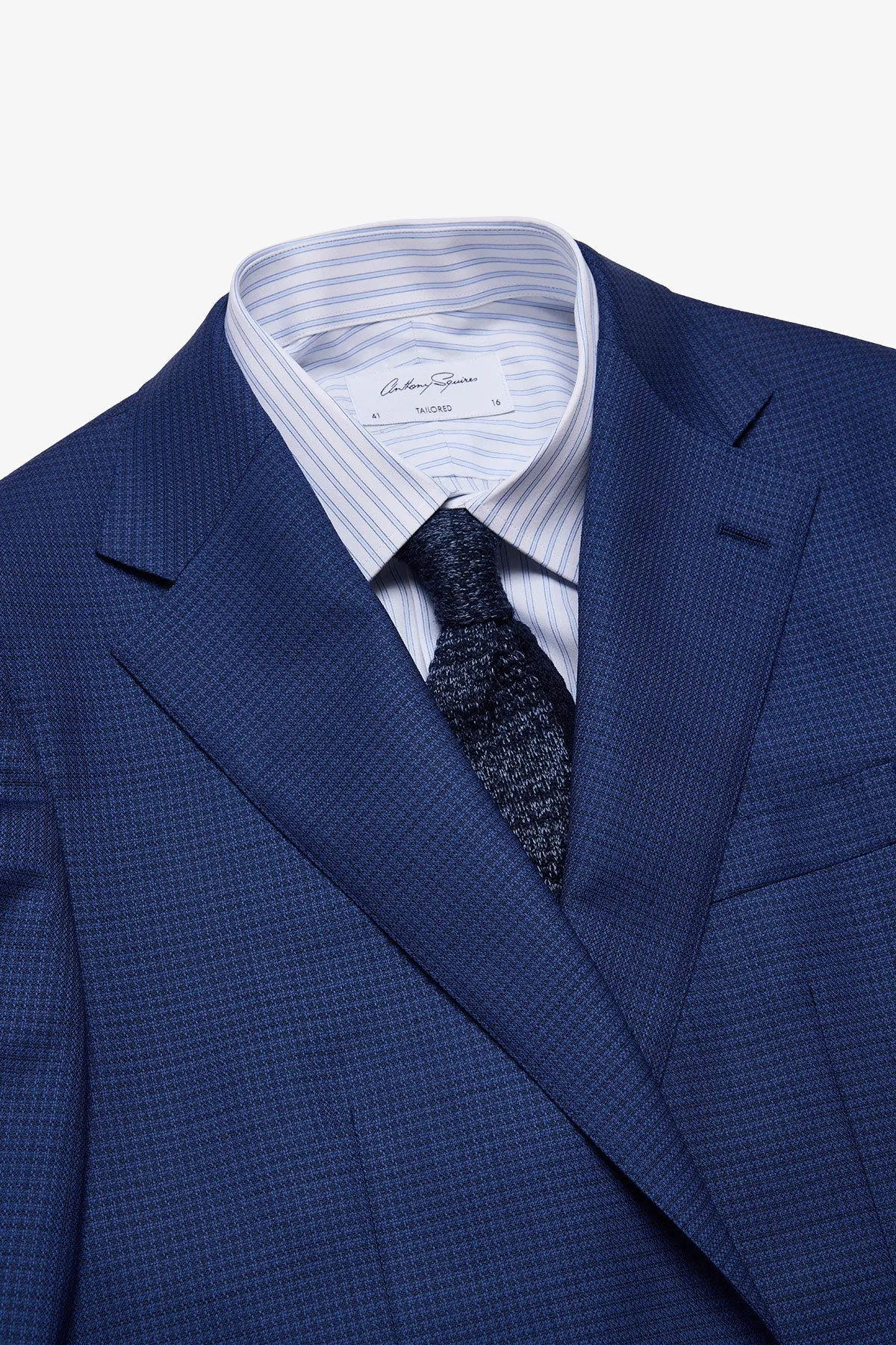 Stokes suit - Mid blue micro houndstooth, in pure wool, super 110's sold by Anthony Squires product image thumbnail 2