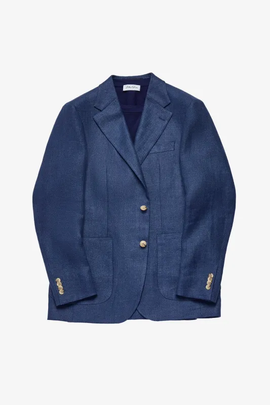 Archer blazer - Linen twill in blue with flax effect sold by Anthony Squires