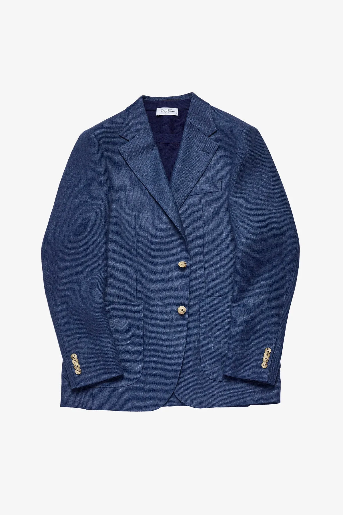 Archer blazer - Linen twill in blue with flax effect sold by Anthony Squires