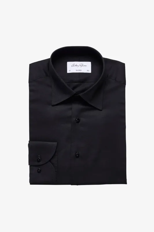 Norris formal shirt - fine black twill sold by Anthony Squires
