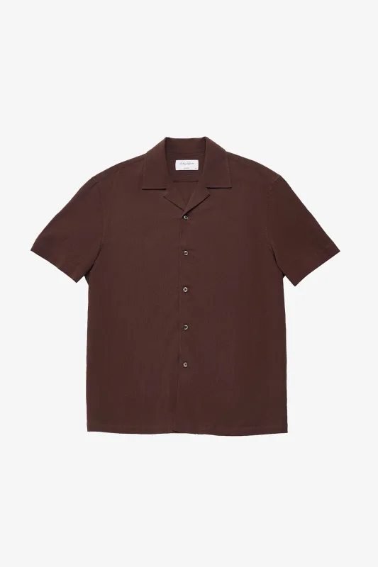 Brown seersucker S/S shirt sold by Anthony Squires