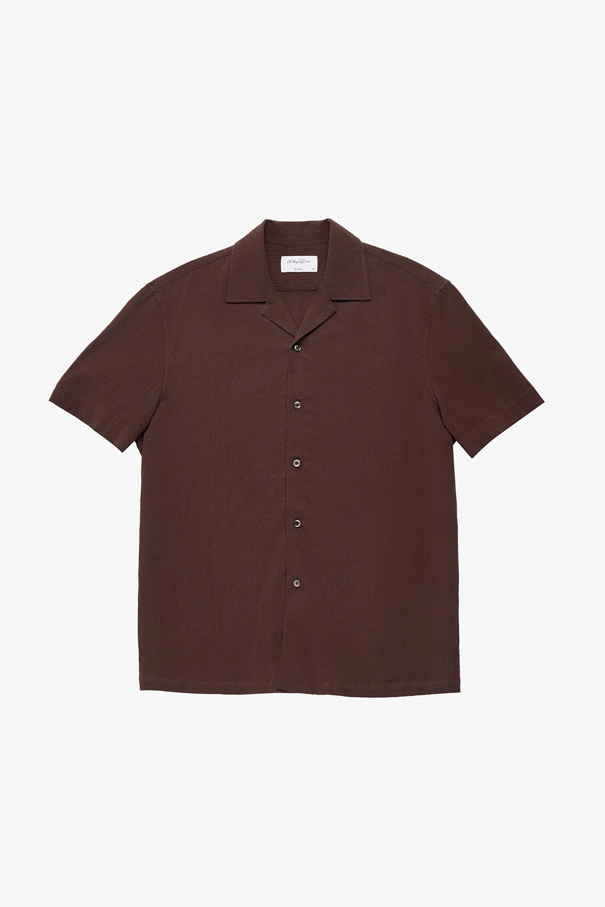 Brown seersucker S/S shirt sold by Anthony Squires