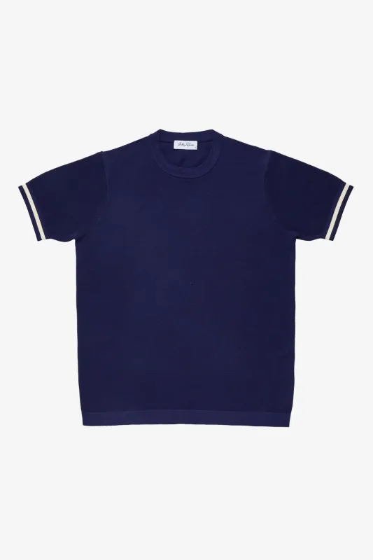 Knitted crew neck tee - Blue supima cotton sold by Anthony Squires