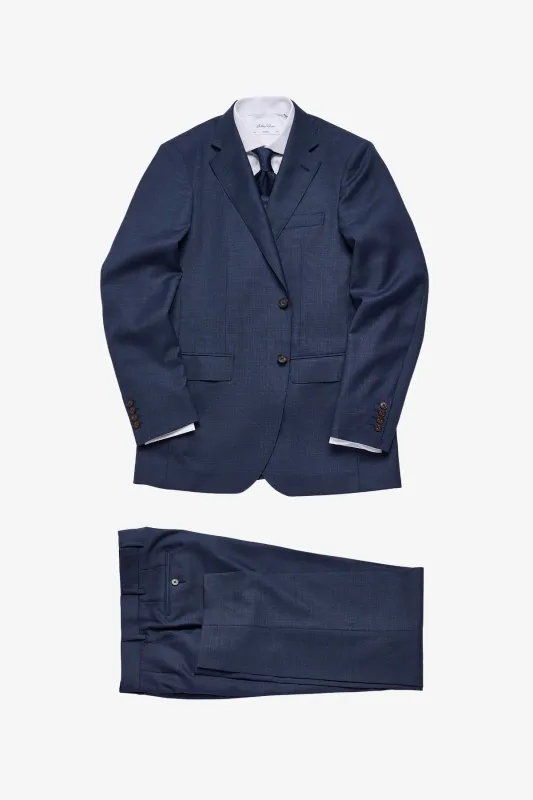 Mateo suit - Mid blue multicheck, super 110's sold by Anthony Squires