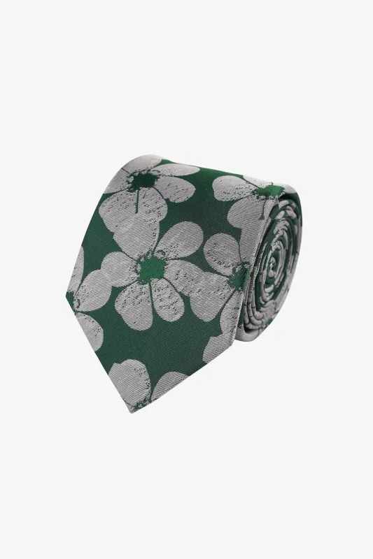 Tie - Silk green with silver florals sold by Anthony Squires